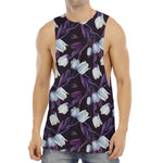 White And Purple Tulip Pattern Print Men's Muscle Tank Top