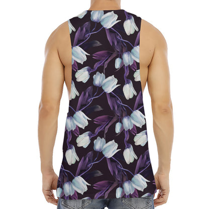 White And Purple Tulip Pattern Print Men's Muscle Tank Top