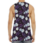 White And Purple Tulip Pattern Print Men's Muscle Tank Top