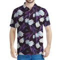 White And Purple Tulip Pattern Print Men's Polo Shirt