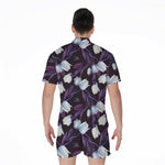 White And Purple Tulip Pattern Print Men's Rompers