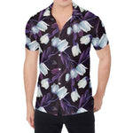 White And Purple Tulip Pattern Print Men's Shirt