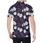 White And Purple Tulip Pattern Print Men's Shirt