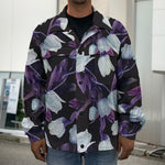 White And Purple Tulip Pattern Print Men's Shirt Jacket