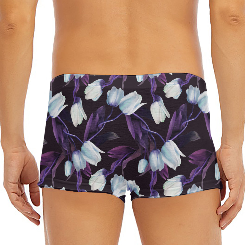 White And Purple Tulip Pattern Print Men's Short Boxer Briefs