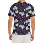 White And Purple Tulip Pattern Print Men's Short Sleeve Rash Guard
