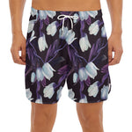 White And Purple Tulip Pattern Print Men's Split Running Shorts