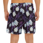 White And Purple Tulip Pattern Print Men's Split Running Shorts