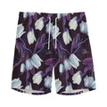 White And Purple Tulip Pattern Print Men's Athletic Shorts