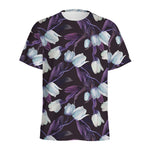 White And Purple Tulip Pattern Print Men's Sports T-Shirt