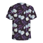 White And Purple Tulip Pattern Print Men's Sports T-Shirt