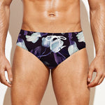 White And Purple Tulip Pattern Print Men's Swim Briefs