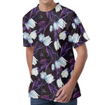 White And Purple Tulip Pattern Print Men's Velvet T-Shirt
