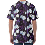 White And Purple Tulip Pattern Print Men's Velvet T-Shirt