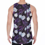 White And Purple Tulip Pattern Print Men's Velvet Tank Top