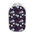 White And Purple Tulip Pattern Print Mesh Laundry Hamper
