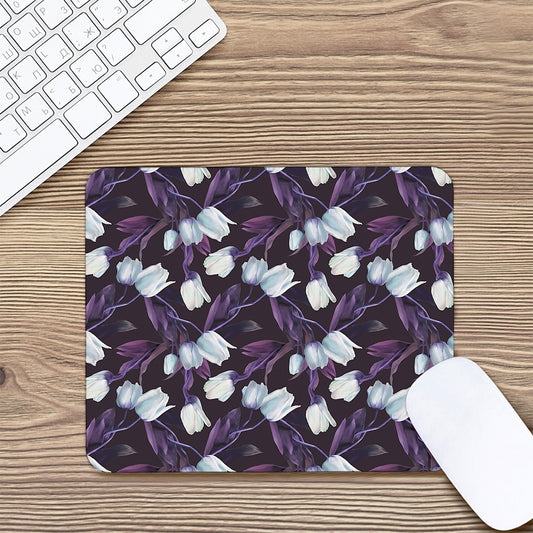 White And Purple Tulip Pattern Print Mouse Pad