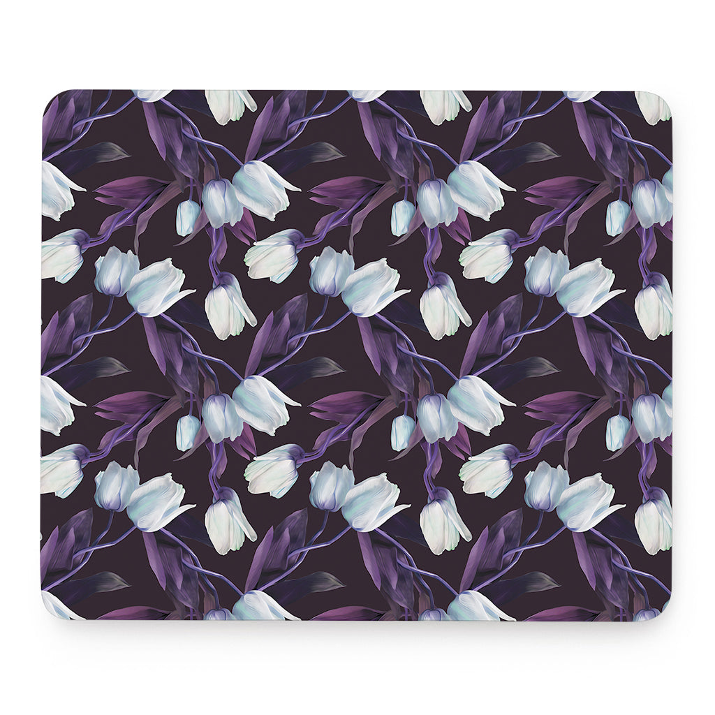 White And Purple Tulip Pattern Print Mouse Pad