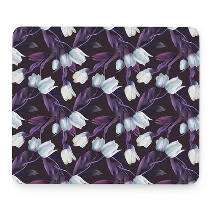 White And Purple Tulip Pattern Print Mouse Pad
