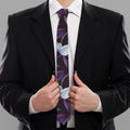 White And Purple Tulip Pattern Print Necktie