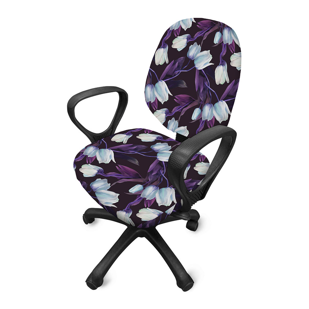 White And Purple Tulip Pattern Print Office Chair Cover
