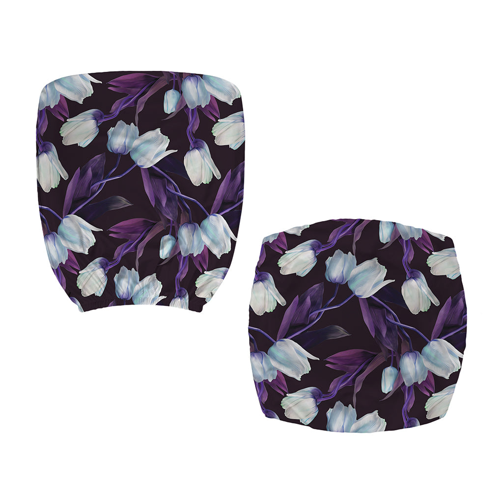 White And Purple Tulip Pattern Print Office Chair Cover