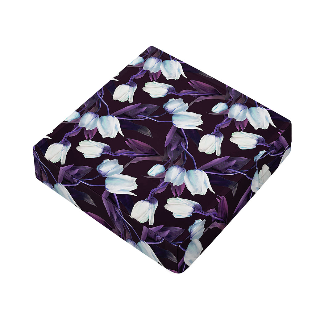 White And Purple Tulip Pattern Print Outdoor Seat Cushion Cover