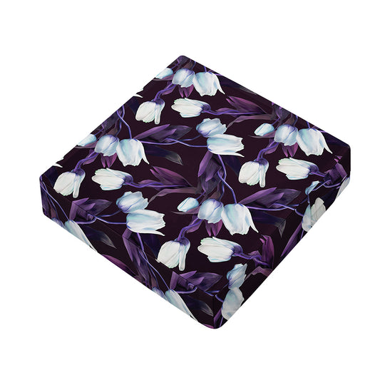 White And Purple Tulip Pattern Print Outdoor Seat Cushion Cover