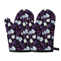 White And Purple Tulip Pattern Print Oven Mitts