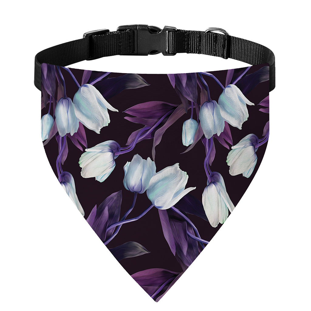 White And Purple Tulip Pattern Print Over The Collar Dog Bandana