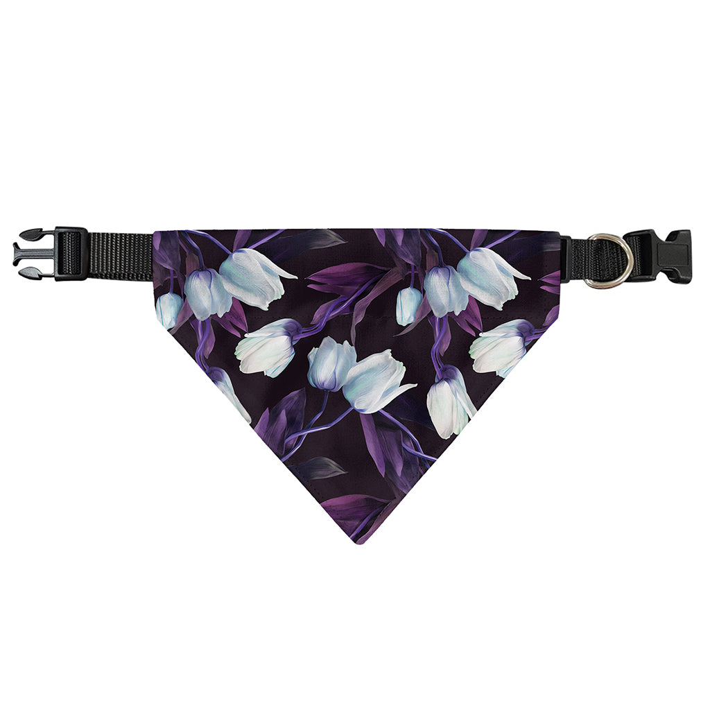 White And Purple Tulip Pattern Print Over The Collar Dog Bandana