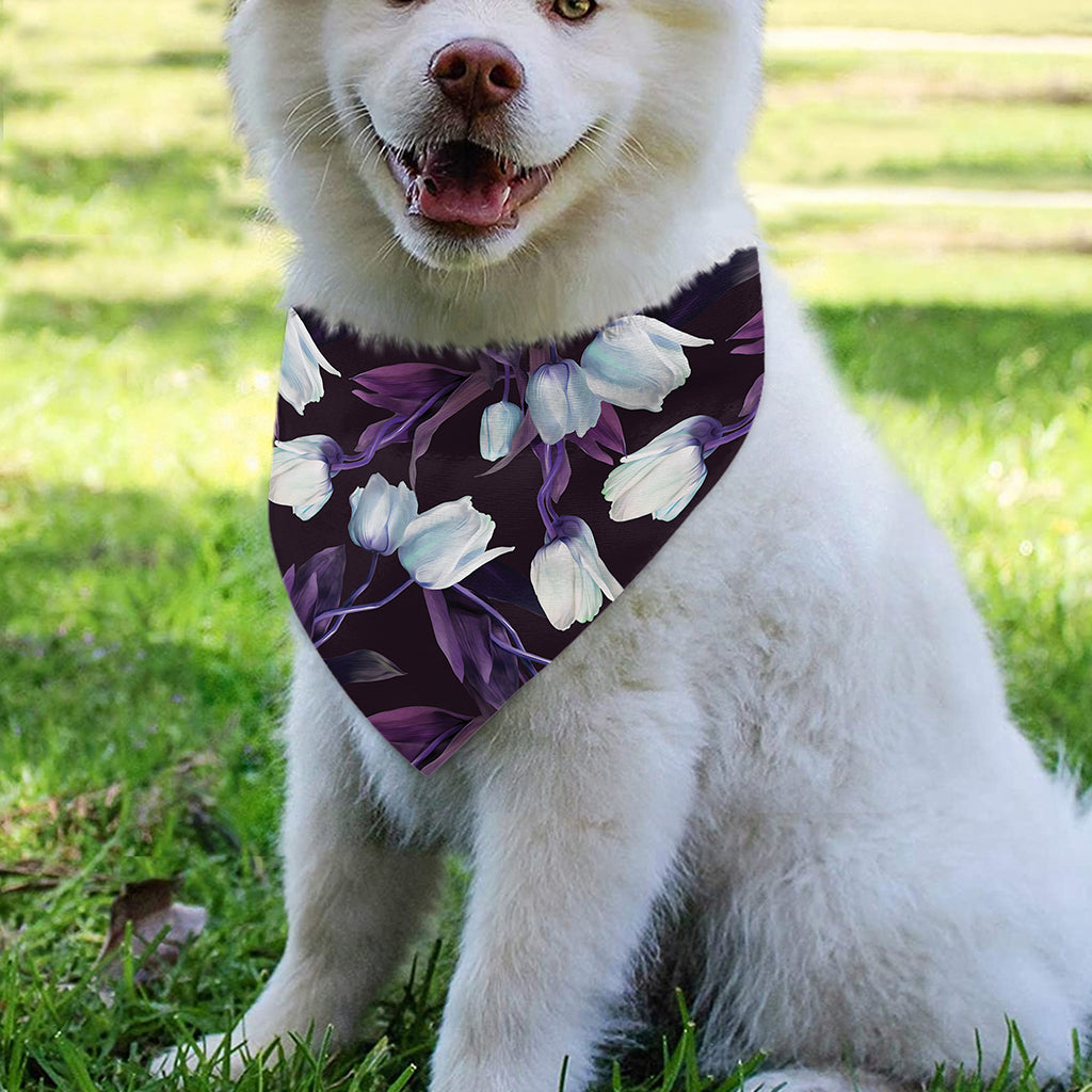 White And Purple Tulip Pattern Print Over The Collar Dog Bandana