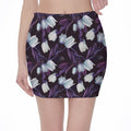 White And Purple Tulip Pattern Print Pencil Mini Skirt