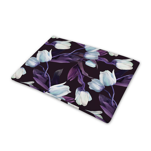 White And Purple Tulip Pattern Print Pet Cooling Mat Cover