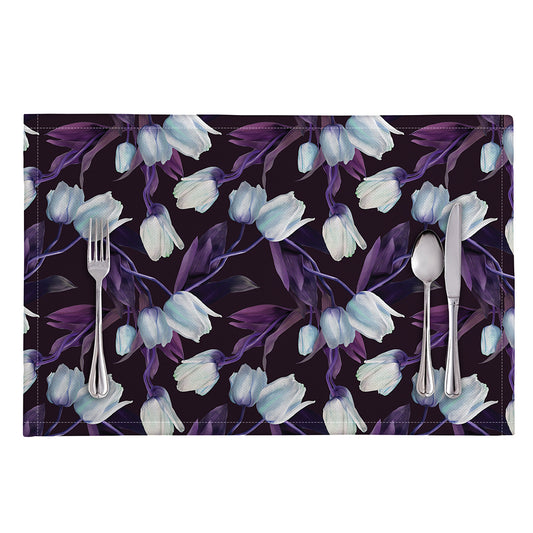 White And Purple Tulip Pattern Print Placemat