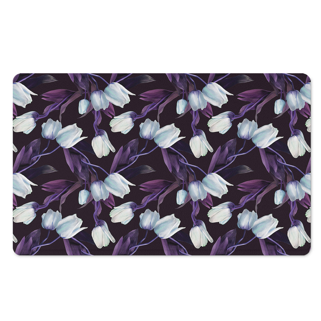 White And Purple Tulip Pattern Print Polyester Doormat