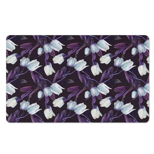 White And Purple Tulip Pattern Print Polyester Doormat