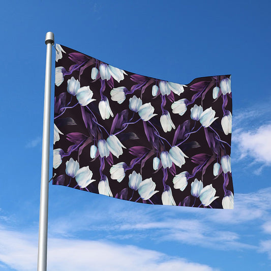 White And Purple Tulip Pattern Print Polyester Flag