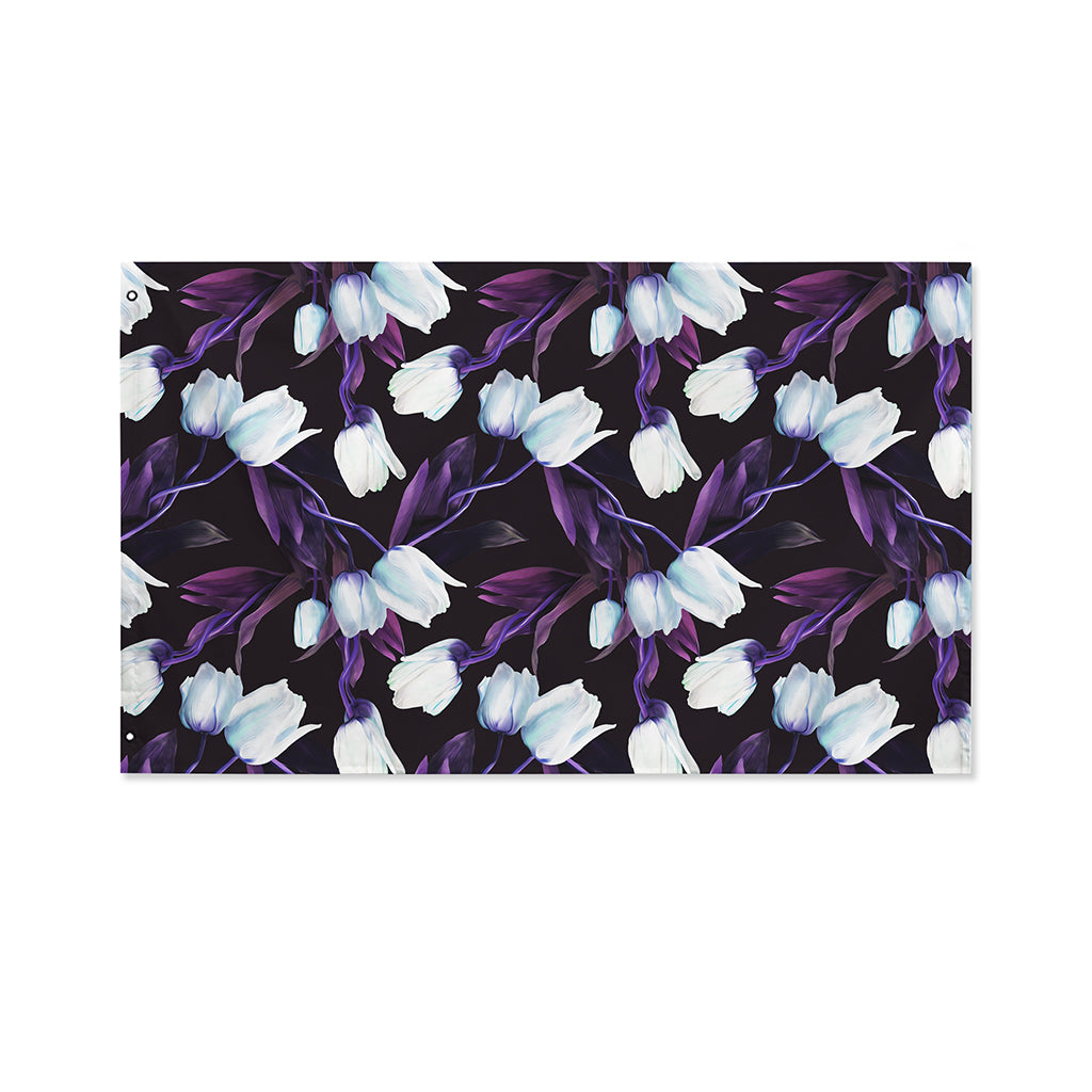 White And Purple Tulip Pattern Print Polyester Flag
