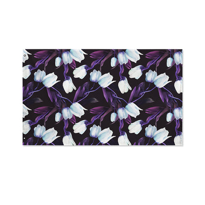 White And Purple Tulip Pattern Print Polyester Flag