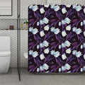 White And Purple Tulip Pattern Print Polyester Shower Curtain