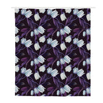White And Purple Tulip Pattern Print Polyester Shower Curtain