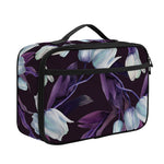 White And Purple Tulip Pattern Print Portable Lunch Bag