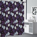 White And Purple Tulip Pattern Print Premium Shower Curtain