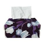 White And Purple Tulip Pattern Print Rectangle Tissue Box Cover