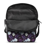 White And Purple Tulip Pattern Print Rectangular Crossbody Bag