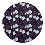 White And Purple Tulip Pattern Print Round Blanket