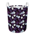 White And Purple Tulip Pattern Print Round Laundry Basket