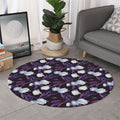 White And Purple Tulip Pattern Print Round Rug