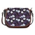White And Purple Tulip Pattern Print Saddle Bag